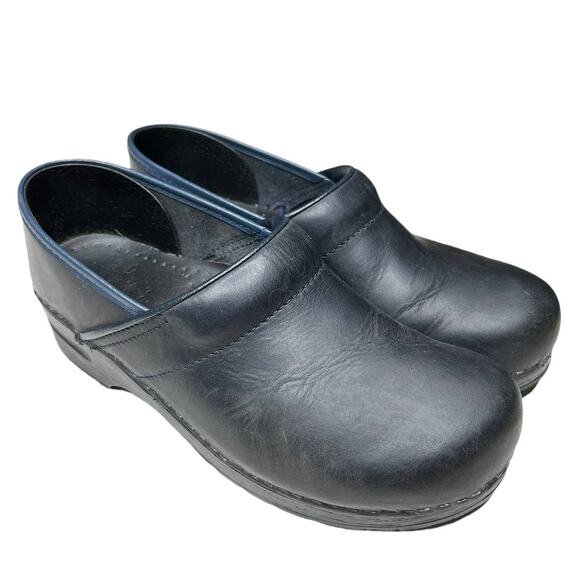 Dansko Blue Black Leather Clogs - Picture 1 of 7